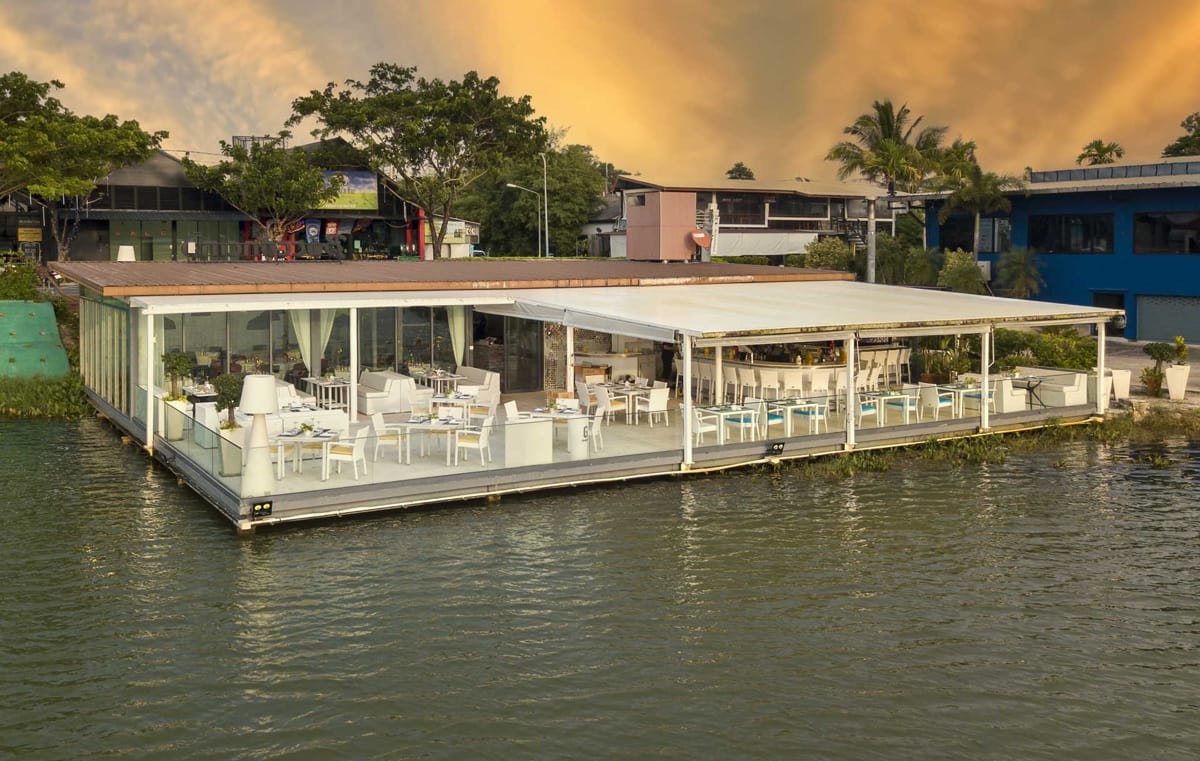 Bocconcino restaurant building on the water in Laguna, Phuket