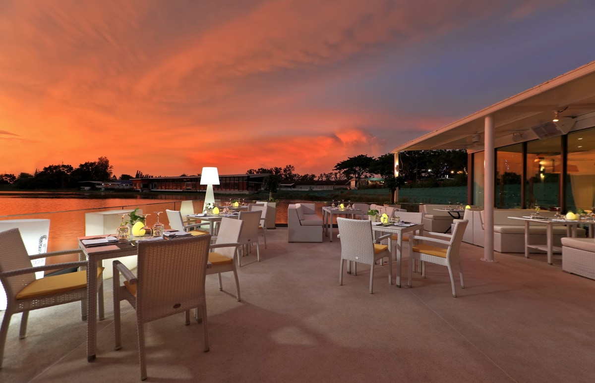 Bocconcino lakeside terrace at sunset